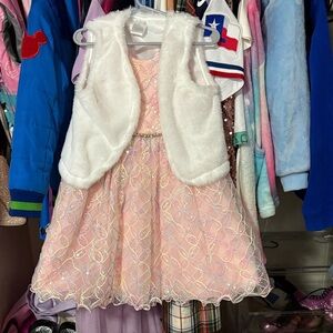 Charming Pink Kids Casual Dress with White Vest